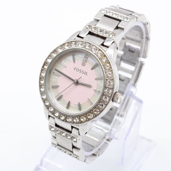 Fossil Watch Womens Jesse Es2189 Classic Pink Stainless-Steel Rhinestones Quartz - Picture 3 of 8